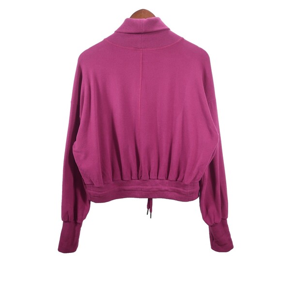 Sweaty Betty Pink Fuchsia Cropped Turtleneck Drawstring Velour Sweatshirt Yoga L - Picture 2 of 7